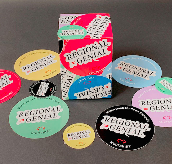 Sticker mit "Regional Genial" in verschiedenen Farben