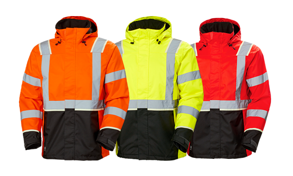 3 Sicherheitsjacken mit Warnstreifen, orange, gelb, rot